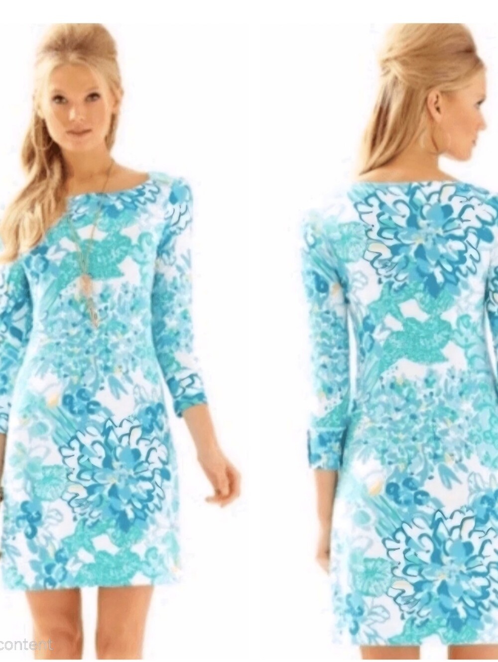 Lilly Pulitzer Aqua, Seafoam & Yellow Floral Neckline Dress